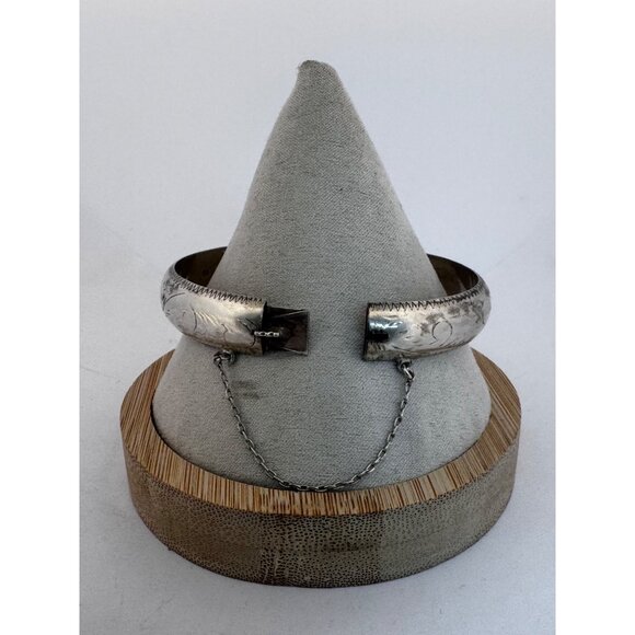 Vintage 925 Sterling Silver Engraved Hinged Bangle Bracelet Size 7.25 Estate - Picture 5 of 10